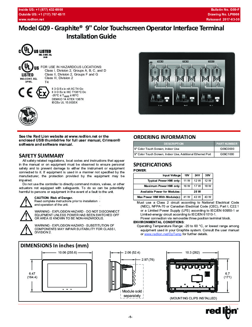 First Page Image of G09C0000 Installation Guide Red Lion Graphite HMI.pdf